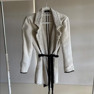 Theory Textured Knit Cardigan Tweed Jacket with Black Belt